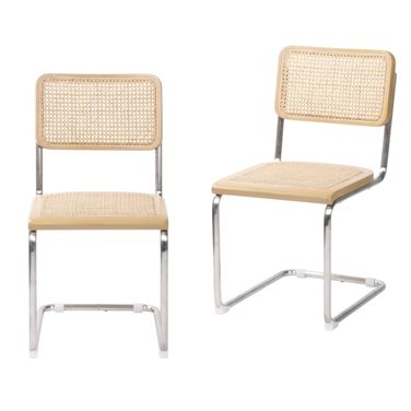 Steel Open Back Dining Side Chairs Set of 2 In Natural and Silver