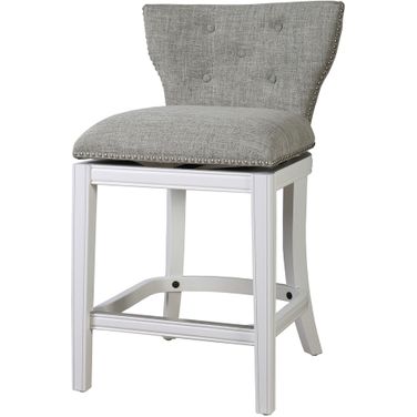 Stella 26 Inch Upholstered Counter-Height Swivel Barstool with Back with Upholstery In White and Gray