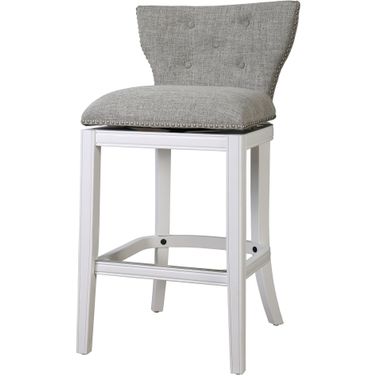 Stella 31 Inch Upholstered Bar-Height Swivel Barstool with Back with Upholstery In White and Gray