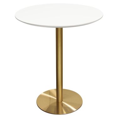 Stella 36 Inch Round Bar Height Table In White Lacquer Top and Brushed Gold Metal Base