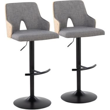 Stella Adjustable Barstool Set of 2 In Black and Grey/Natural