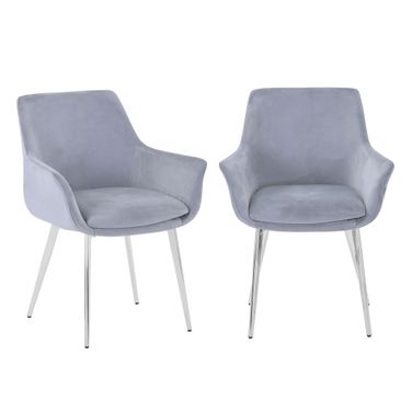 Stella Upholstered Dining Chair with Chrome Legs Set of 2 In Platinum