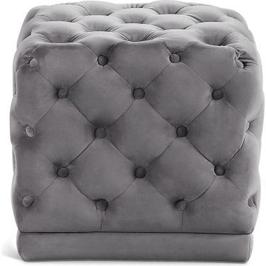 Stella Velvet Ottoman/Stool In Grey