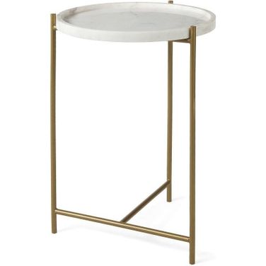 Stella White Round Marble Top With Gold Base Accent Table