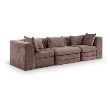 Stellar 114 Inch Chenille Fabric Upholstered 3 Piece Modular Sofa In Brown