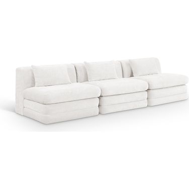 Stellar 114 Inch Chenille Fabric Upholstered 3 Piece Modular Sofa In Cream