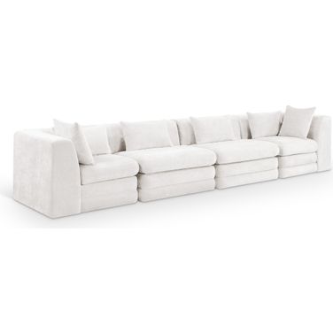 Stellar 152 Inch Chenille Fabric Upholstered 4 Piece Modular Sofa In Cream