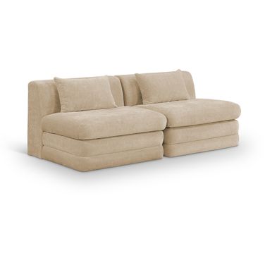 Stellar 76 Inch Chenille Fabric Upholstered 2 Piece Modular Loveseat In Beige