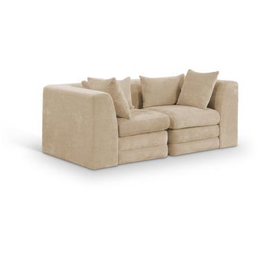 Stellar 76 Inch Chenille Fabric Upholstered 2 Piece Modular Loveseat In Beige