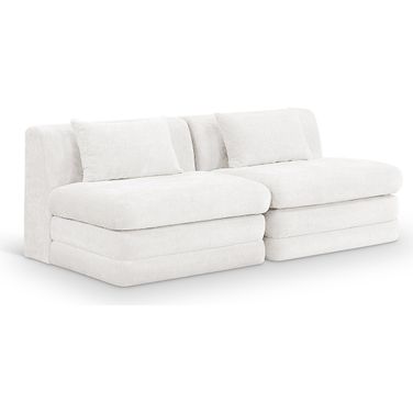 Stellar 76 Inch Chenille Fabric Upholstered 2 Piece Modular Loveseat In Cream