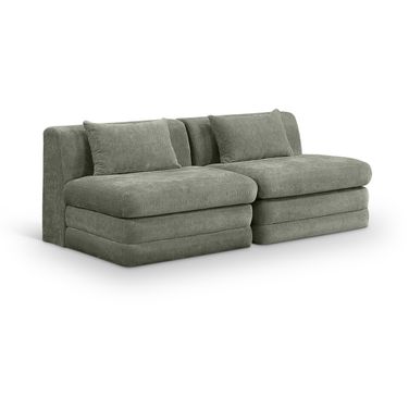 Stellar 76 Inch Chenille Fabric Upholstered 2 Piece Modular Loveseat In Green