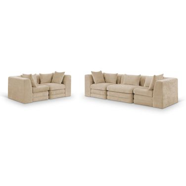 Stellar Chenille Fabric Upholstered Modular Living Room Set In Beige