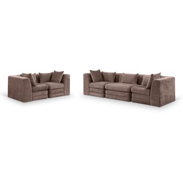 Stellar Chenille Fabric Upholstered Modular Living Room Set In Brown