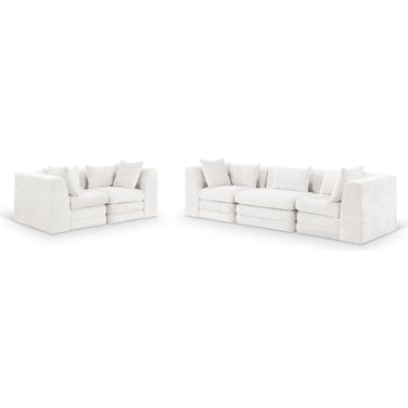 Stellar Chenille Fabric Upholstered Modular Living Room Set In Cream