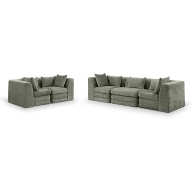 Stellar Chenille Fabric Upholstered Modular Living Room Set In Green