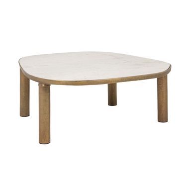 Sterling Abstract Shaped Marble Coffee Table with Metal Legs In Gold