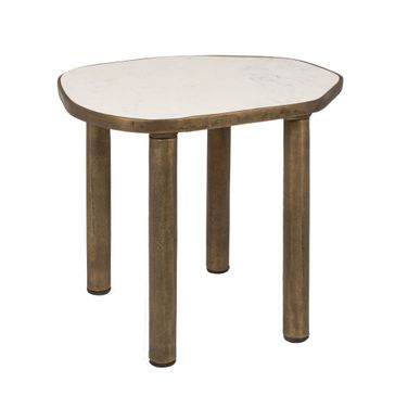 Sterling Abstract Shaped Marble End Table with Metal Legs In Gold