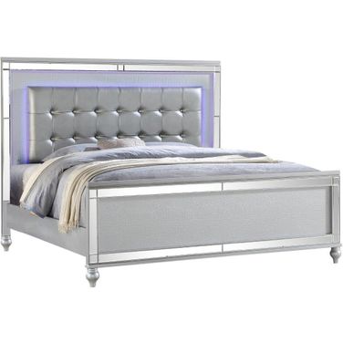 Sterling Queen Size Led Bed Made With Wood In Silver