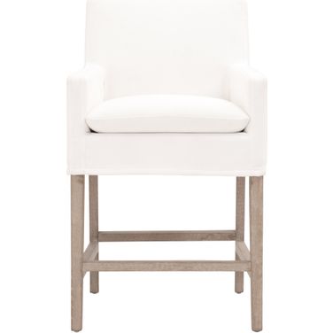 Stitch and Hand Drake Slipcover Counter Stool In Peyton Pearl and Natural Gray
