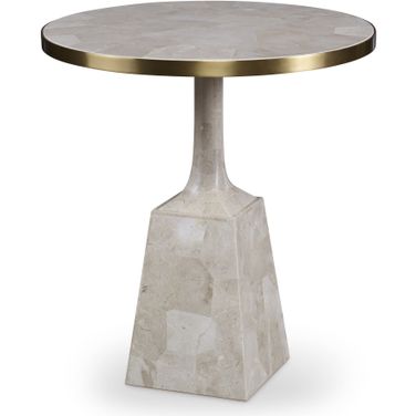 Stone Pedestal Occasional Table In White and Brass