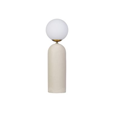 Stoneware and Metal Table Lamp with Frosted Globe and Inline Switch in Crackle Glaze In Cream and Gold