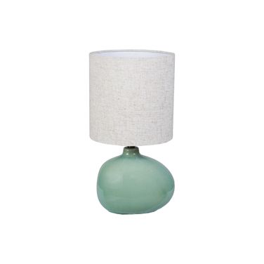 Stoneware Organic Shaped Table Lamp with Linen Shade and Inline Switch in Crackle Glaze In Aqua
