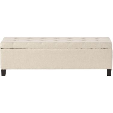 Storage Ottoman with Tufted Top and Pillow Soft Cushioning In Beige