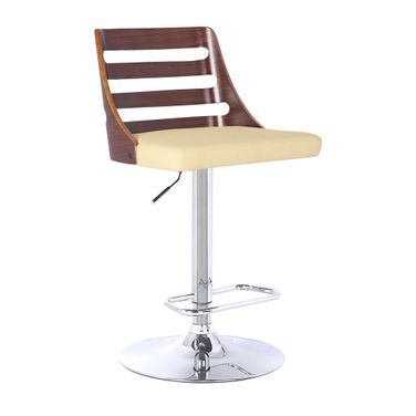 Storm Barstool In Chrome Finish with Walnut Wood and Cream Faux Leather