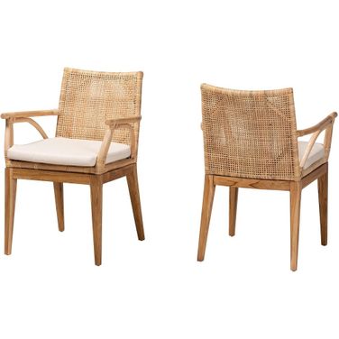 Storsel Teak Wood and Rattan Dining Chair In Natural Brown and Cream