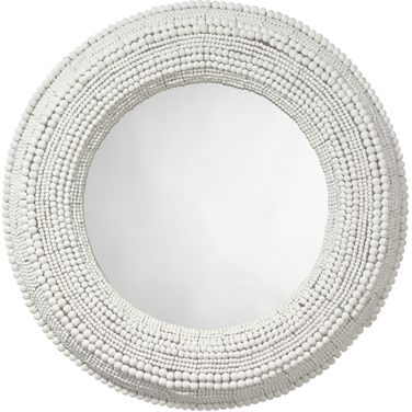 Strand Wood Beaded Round Mirror In White