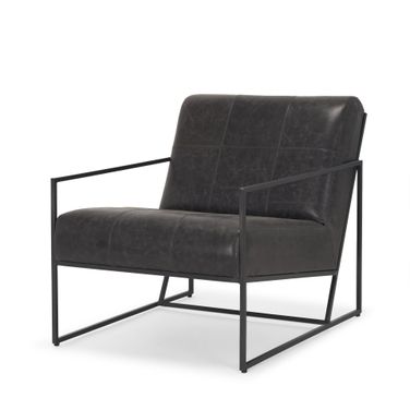 Stratton Accent Chair In Genuine Aged Black Leather Upholstered with Gunmetal
