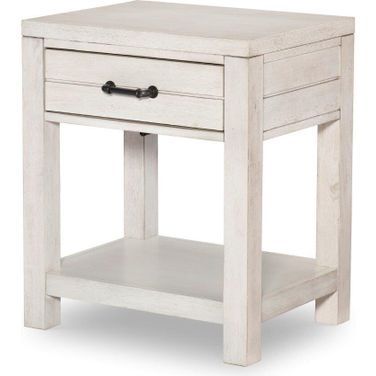 Summer Camp Open Night Stand with 1 Drawer-Open Shelf-Motion Light and Usb Kit In Stone Path White