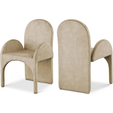 Summer Velvet Dining Arm Chair Set of 2 In Beige