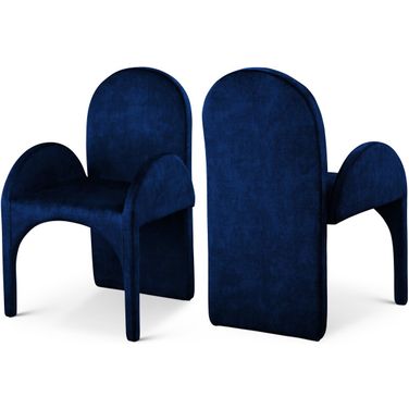 Summer Velvet Dining Arm Chair Set of 2 In Navy