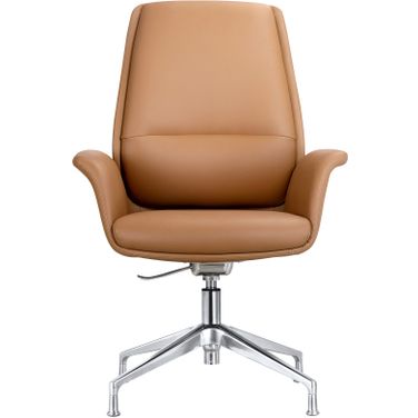 Summit Office Chair In Faux Leather and Aluminum Frame with Adjustable Height and Swivel In Brown