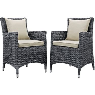 Summon Antique Canvas Beige 2 Piece Outdoor Patio Sunbrella Dining Set