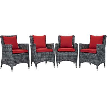 Summon Canvas Red 4 Piece Outdoor Patio Sunbrella Dining Set