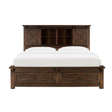 Sun Valley Rustic Timber Queen Bookcase Storage Bed