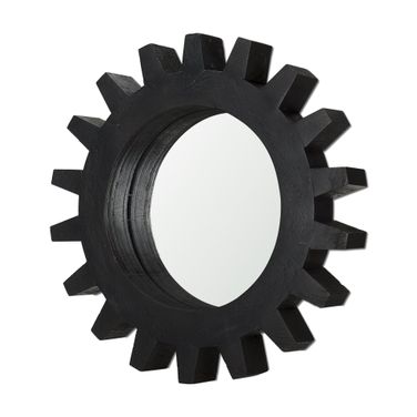 Sundance Cog 17 Inch Wood Round Frame Mirror In Black