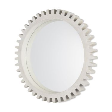 Sundance Cog 35.5 Inch Wood Round Frame Mirror In Whitewashed