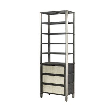 Sunnyvale Solid Wood and Mirrored Glass Four Shelf Shelving Unit In Dark Brown