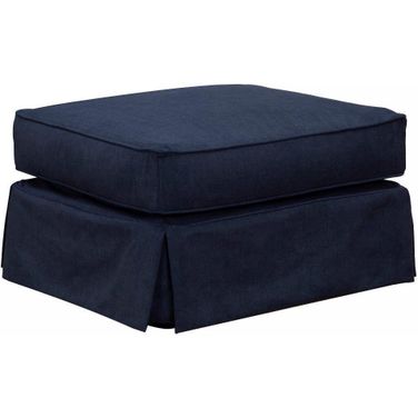 Sunset Trading Americana Box Cushion Slipcovered Ottoman Stain Resistant Performance Fabric Navy Blue