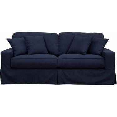 Sunset Trading Americana Box Cushion Slipcovered Sofa Stain Resistant Performance Fabric Navy Blue