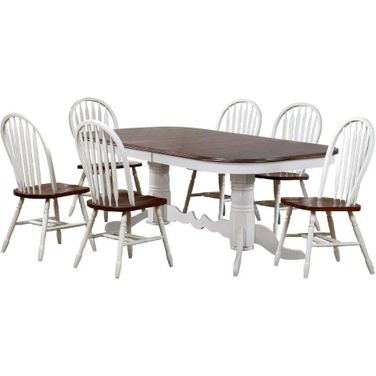 Andrews 7 Piece 96 Inch Extendable Dining Set in Antique White And Chestnut Brown