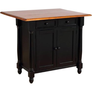 Sunset Trading Antique Black and Cherry Kitchen Island with Cherry Drop Leaf Top