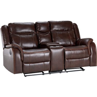 Sunset Trading Avant 76 Inch Wide Dual Reclining Rocking Loveseat With Console Usb 2 Outlets Cupholders Brown Faux Leather