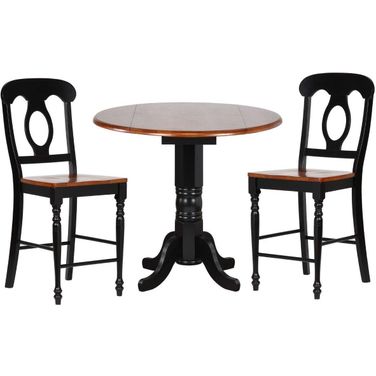 Sunset Trading Black Cherry Selections 3 Piece 42 Inch Round Drop Leaf Pub Table Set with Napoleon Stools