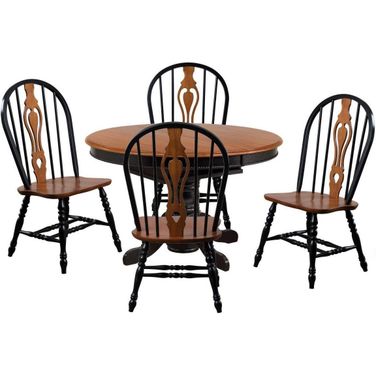 Sunset Trading Black Cherry Slections 5 Piece Pedestal Butterfly Leaf Dining Set with Keyhole Chairs