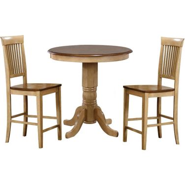 Sunset Trading Brook 3 Piece 36 Inch Round Pub Table Set with Fancy Slat Stools