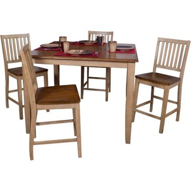 Sunset Trading Brook 5 Piece 48 Inch Square Pub Set with Slat Back Stools